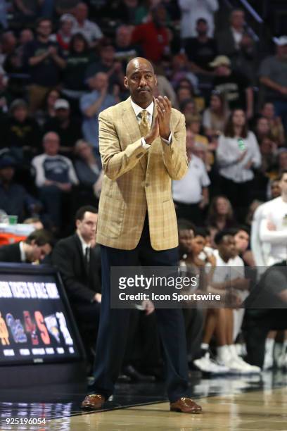 Wake Forest head coach Danny Manning during the Wake Forest Demon Deacons game versus the Notre Dame Fighting Irish on February 24 at Lawrence Joel...