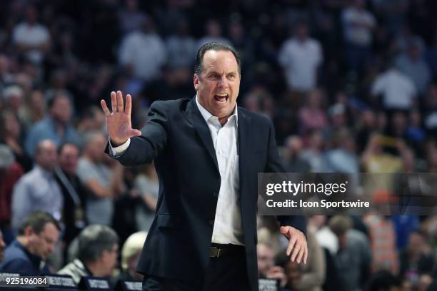 Notre Dame head coach Mike Brey during the Wake Forest Demon Deacons game versus the Notre Dame Fighting Irish on February 24 at Lawrence Joel...