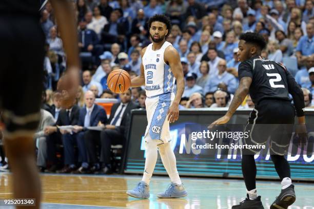 North Carolina's Joel Berry II during the North Carolina Tar Heels game versus the Miami Hurricanes on February 27 at Dean E. Smith Center in Chapel...