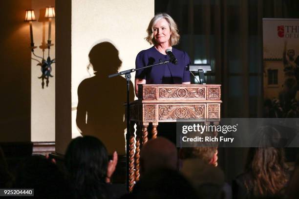 Marilyn Wells speaks onstage during the Stories From The Front Line charity program at the Ebell of Los Angeles on February 27, 2018 in Los Angeles,...