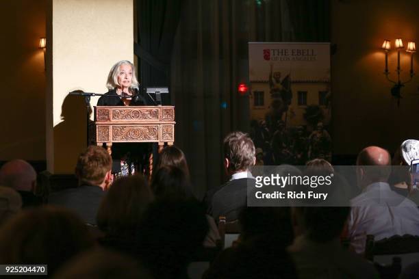 Emily Martiniuk speaks onstage during the Stories From The Front Line charity program at the Ebell of Los Angeles on February 27, 2018 in Los...