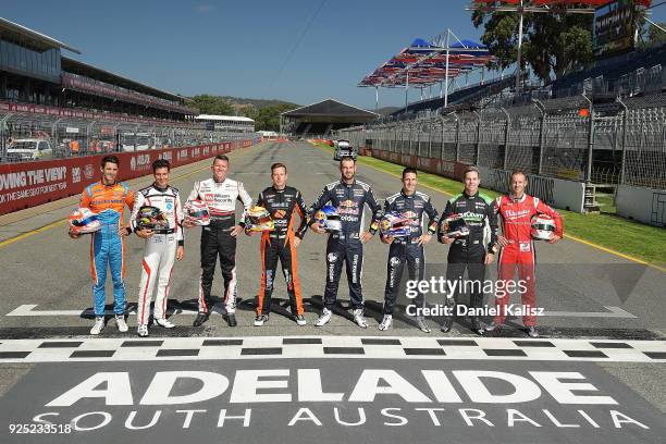 Past Adelaide 500 winners Nick Percat driver of the Brad Jones Racing Commodore ZB, Rick Kelly driver of the Nissan Motorsport Nissan Altima, Garth...