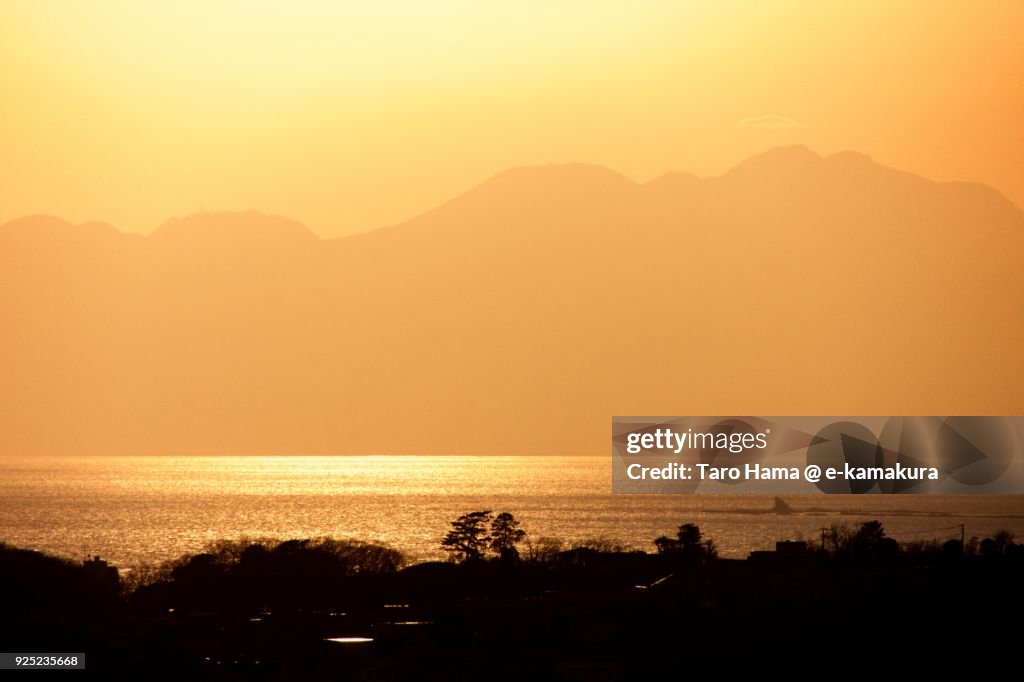 Evening sun on Izu Peninsula and Sagami Bay in Kanagawa prefecture in Japan