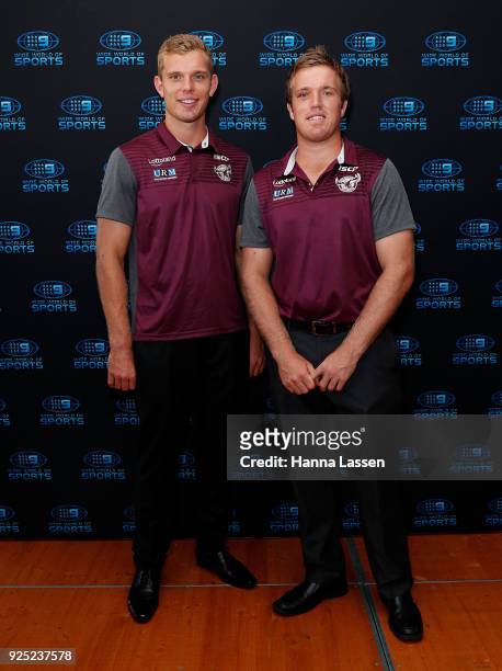 Tom Trbojevic and Jake Trbojevic attend the Nine Network 2018 NRL Launch at the Australian Maritime Museum on February 28, 2018 in Sydney, Australia.