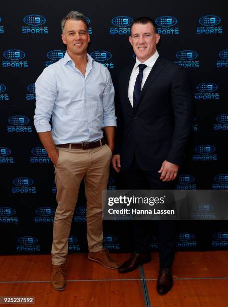 Ryan Girdler and Paul Gallen attend the Nine Network 2018 NRL Launch at the Australian Maritime Museum on February 28, 2018 in Sydney, Australia.