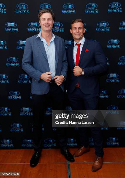 Troy Delmege and Ryan Gallagher attend the Nine Network 2018 NRL Launch at the Australian Maritime Museum on February 28, 2018 in Sydney, Australia.