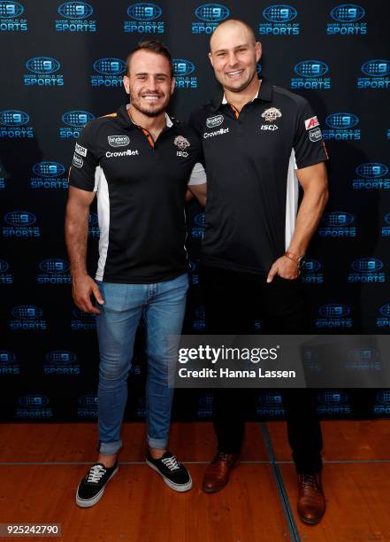 Josh Reynolds and Robbie Rockow attends the Nine Network 2018 NRL Launch at the Australian Maritime Museum on February 28, 2018 in Sydney, Australia.