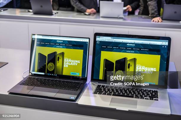 Huawei MateBook X Pro seen during the event. The Mobile World Congress held in Barcelona, Spain, since 2006 and will be held until the year 2023. It...