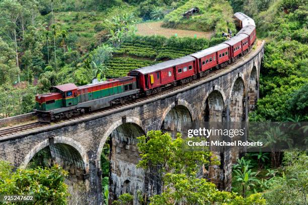 nine arches bridge between ella and demodara, in the highlands of sri lanka - sri lanka train stock pictures, royalty-free photos & images