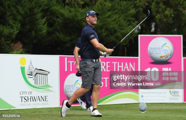 Morten Orum Madsen of Denmark plays a practice round ahead of the Tshwane Open at Pretoria Country Club on February 28, 2018 in Pretoria, South...