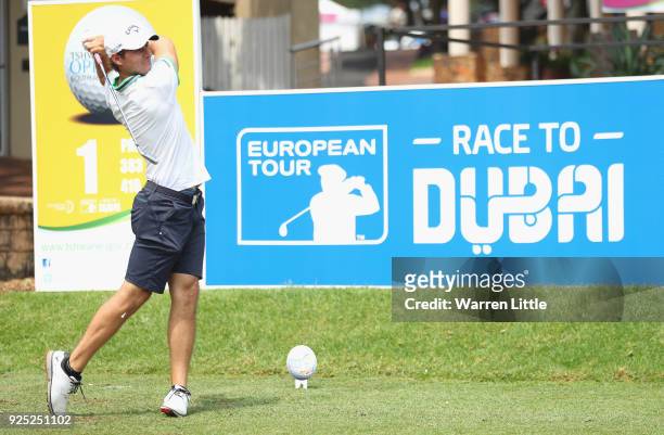 Matthieu Pavon of France plays a practice round ahead of the Tshwane Open at Pretoria Country Club on February 28, 2018 in Pretoria, South Africa.
