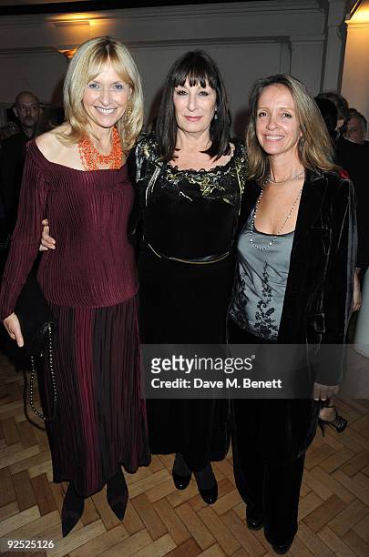 Lizzie Spender, actress Anjelica Huston and Sabrina Guinness attend the afterparty following the closing night gala premiere of 'Nowhere Boy' during...