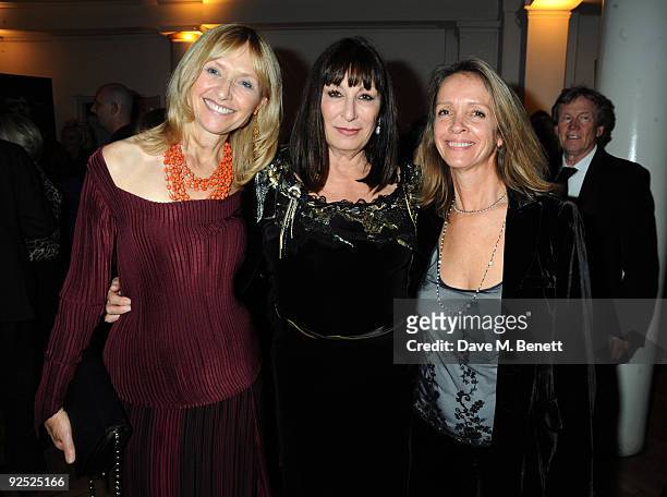 Lizzie Spender, actress Anjelica Huston and Sabrina Guinness attend the afterparty following the closing night gala premiere of 'Nowhere Boy' during...