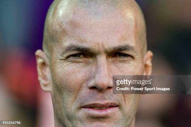 Manager Zinedine Zidane of Real Madrid reacts priori to the La Liga 2017-18 match between Valencia CF and Real Madrid at Estadio de Mestalla on 27...