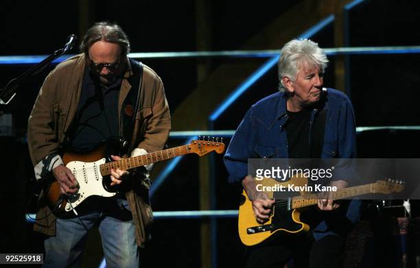 Stephen Stills and Graham Nash of Crosby, Stills and Nash performs onstage at the 25th Anniversary Rock & Roll Hall of Fame Concert at Madison Square...