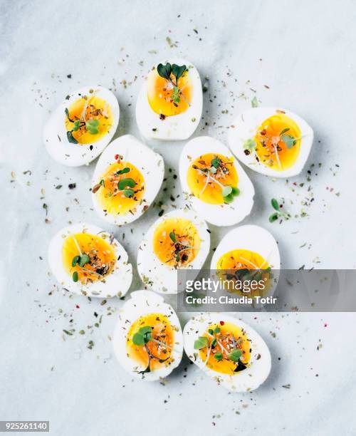 boiled eggs - savoury food stock-fotos und bilder