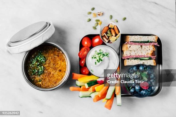 lunch box - soup and sandwich stock pictures, royalty-free photos & images