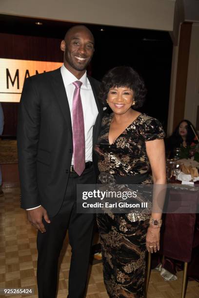 Kobe Bryant and Cheryl Boone Isaacs attend ICON MANN's 6th Annual Pre-Oscar Dinner at the Beverly Wilshire Four Seasons Hotel on February 27, 2018 in...