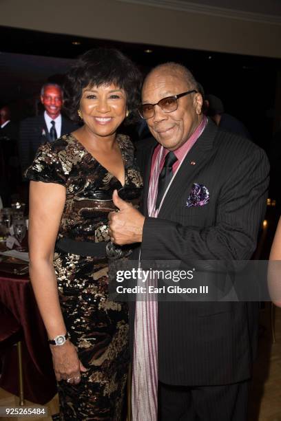 Cheryl Boone Isaacs and Quincy Jones attend ICON MANN's 6th Annual Pre-Oscar Dinner at the Beverly Wilshire Four Seasons Hotel on February 27, 2018...