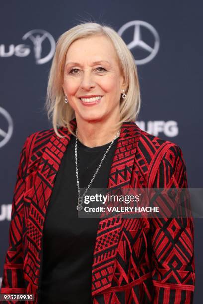 Retired Czech born American tennis player Martina Navratilova poses as she arrives for the 2018 Laureus World Sports Awards ceremony at the Sporting...