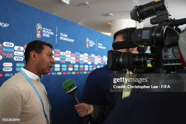 Assistant Coach Noberto Solano of Peru talks to the media during Day 2 of the 2018 FIFA World Cup Russia Team Workshop on February 28, 2018 in Sochi,...