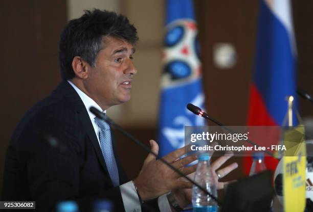 Director of Refereeing Massimo Busacca talks to the Participating Member Associations during Day 2 of the 2018 FIFA World Cup Russia Team Workshop on...