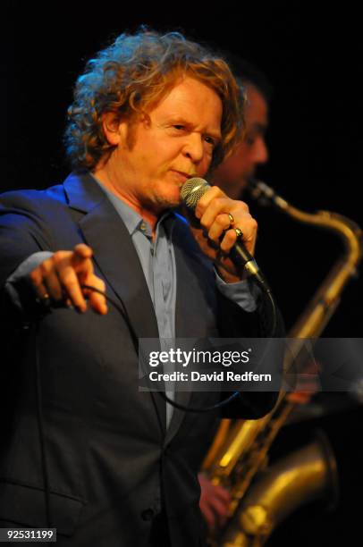 Mick Hucknall performs on stage with the Ronnie Scotts Big Band to celebrate 50 years of the legendary jazz club at Ronnie Scott's Jazz Club on...