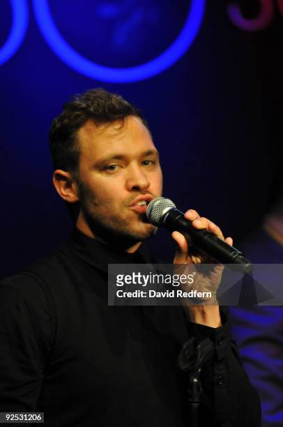 Will Young performs on stage with the Ronnie Scotts Big Band to celebrate 50 years of the legendary jazz club at Ronnie Scott's Jazz Club on October...