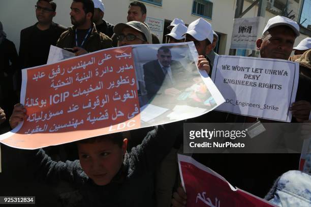 Palestinians take part in a protest against a U.S. Decision to cut aid, in front of the headquarters United Nations Relief and Works Agency in Gaza...