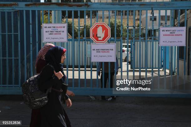 Palestinians take part in a protest against a U.S. Decision to cut aid, in front of the headquarters United Nations Relief and Works Agency in Gaza...