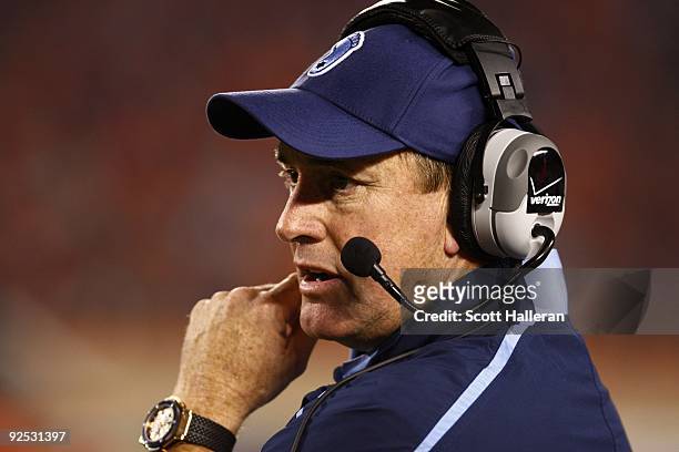 North Carolina Tar Heels Head Coach Butch Davis watches the action in the second half against the Virginia Tech University Hokies during the game at...