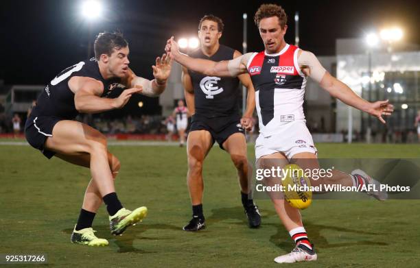 Luke Dunstan of the Saints in action during the AFL 2018 JLT Community Series match between the Carlton Blues and the St Kilda Saints at Ikon Park on...