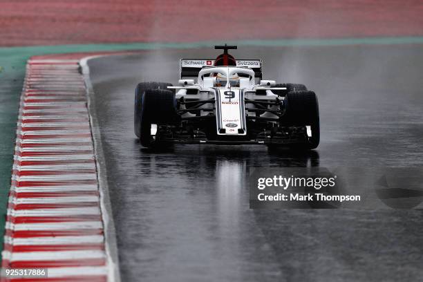 Marcus Ericsson of Sweden driving the Alfa Romeo Sauber F1 Team C37 Ferrari on track during day three of F1 Winter Testing at Circuit de Catalunya on...