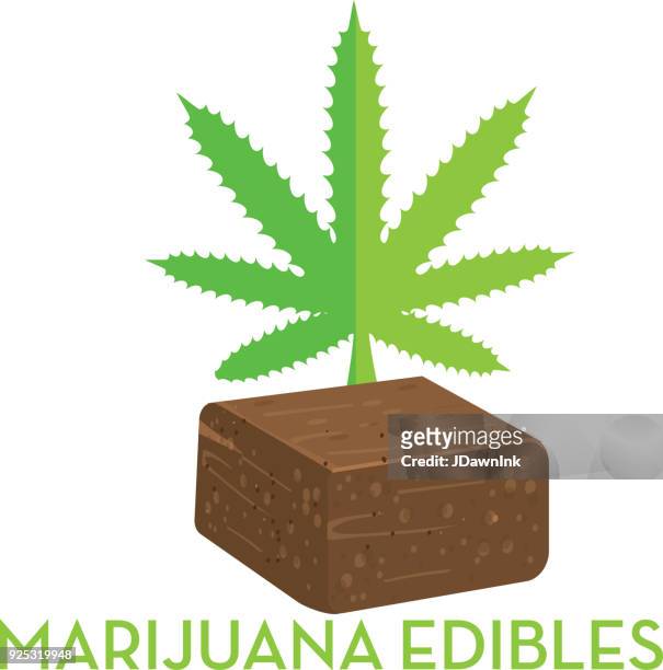 stockillustraties, clipart, cartoons en iconen met marihuana-cannabis eetbare - marijuana leaf text symbol
