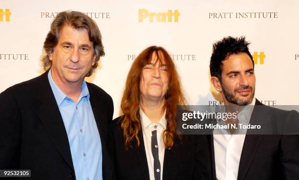 David Rockwell, Patti Smith and Marc Jacobs attend the Pratt Institute Legends Scholarship Benefit at 7 World Trade Center on October 29, 2009 in New...