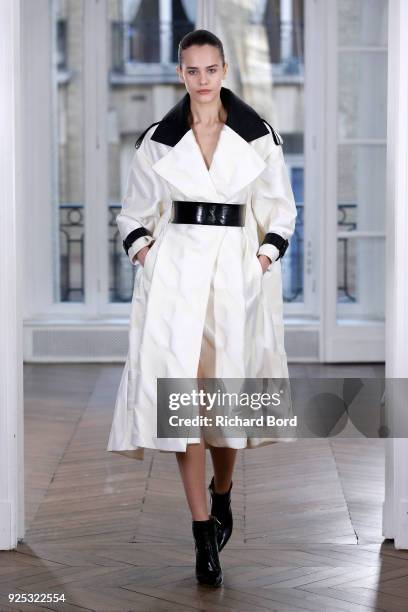 Model walks the runway during the Ralph & Russo Presentation as part of the Paris Fashion Week Womenswear Fall/Winter 2018/2019 on February 28, 2018...