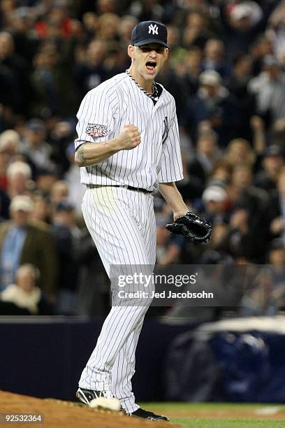 Burnett of the New York Yankees reacts in the seventh inning agaist the Philadelphia Phillies in Game Two of the 2009 MLB World Series at Yankee...