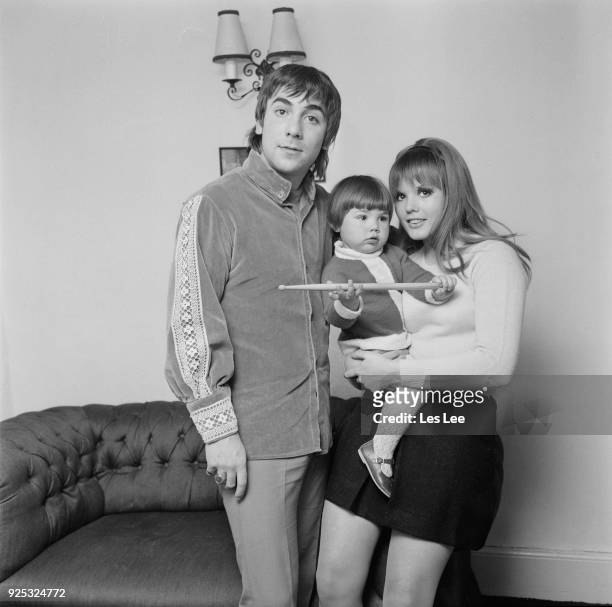 British drummer Keith Moon with his wife Kim Kerrigan and their daughter Amanda , UK, 30th April 1968.