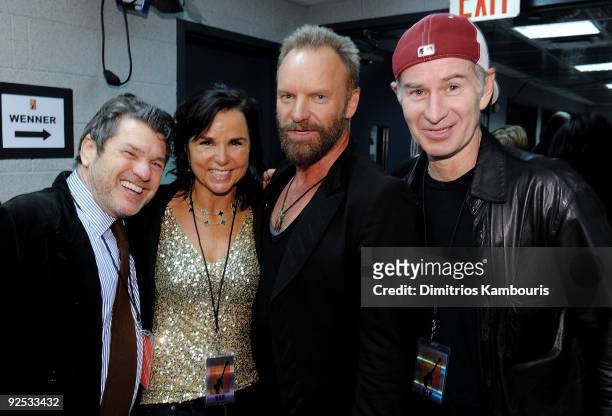 Jann Wenner, co-founder of the Rock Hall and publisher of Rolling Stone magazine, Patty Smyth, Sting and John McEnroe attends the 25th Anniversary...