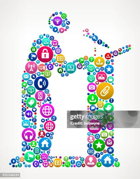 speaker on podium internet communication technology icon pattern - software platform stock illustrations
