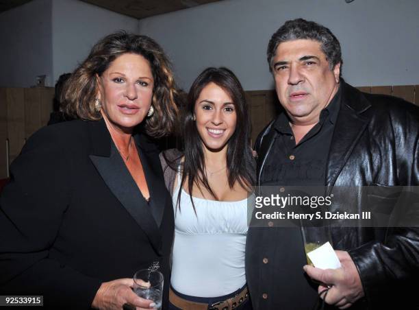Actress Lainie Kazan, Kat Mesa and actor Vincent Pastore attend amfAR's New York screening of the film "Oy Vey! My Son Is Gay!" at the Pop Burger on...