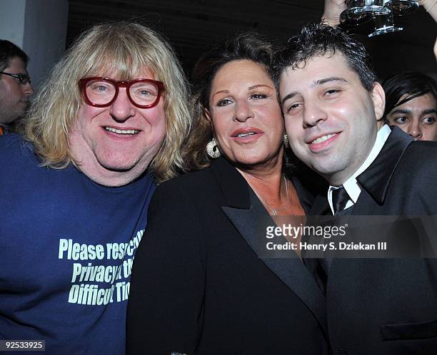 Actor/Writer Bruce Vilanch, actress Lainie Kazan and director Evgeny Afineevsky attend amfAR's New York screening of the film "Oy Vey! My Son Is...