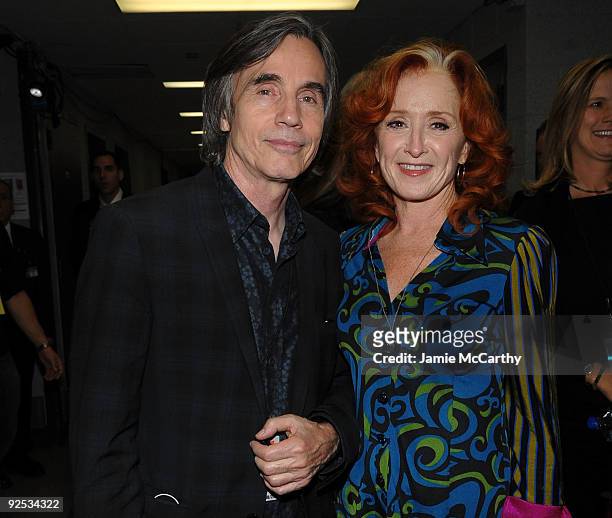 Jackson Browne and Bonnie Raitt attend the 25th Anniversary Rock & Roll Hall of Fame Concert at Madison Square Garden on October 29, 2009 in New York...