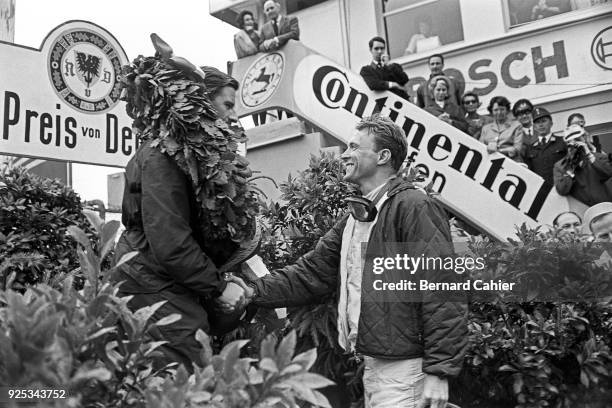 Graham Hill OR Phil Hill, Dan Gurney, BRM P57, Ferrari 156, Porsche 804, Grand Prix of Germany, Nurburgring, 05 August 1962. Dan Gurney, who finished...