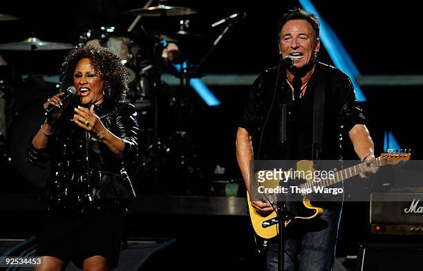 Darlene Love and Bruce Springsteen perform onstage at the 25th Anniversary Rock & Roll Hall of Fame Concert at Madison Square Garden on October 29,...