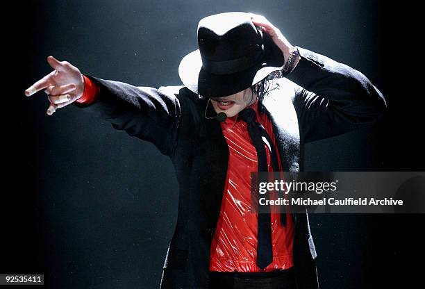 Michael Jackson performs on stage at the taping of the �American Bandstand�s 50th � A Celebration!", to air on ABC TV on May 3, 2002.
