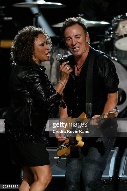 Darlene Love performs with Bruce Springsteen and the E Street Band onstage at the 25th Anniversary Rock & Roll Hall of Fame Concert at Madison Square...