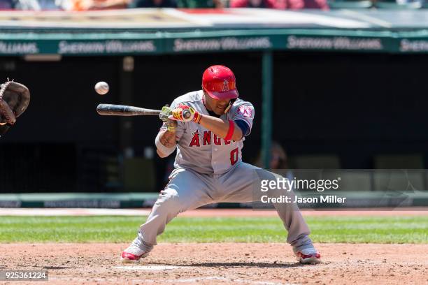 Yunel Escobar of the Los Angeles Angels of Anaheim at bat during the seventh inning against the Cleveland Indians at Progressive Field on July 27,...