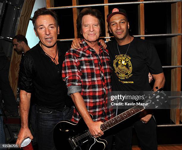 Bruce Springsteen, John Fogerty and Tom Morello attends the 25th Anniversary Rock & Roll Hall of Fame Concert at Madison Square Garden on October 29,...