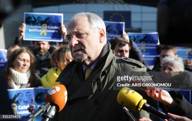Member of the European Parliament's EU-Catalonia Dialogue Platform and Slovenian MEP, Ivo Vajgl , talks to the media as exiled member of outside...